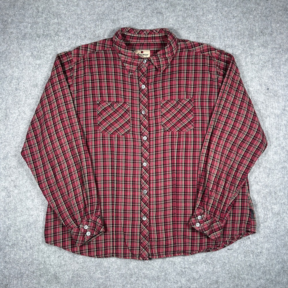 Woolrich Flannel Shirt Womens XL Red Plaid Button Down Cotton Outdoor Gorpcore